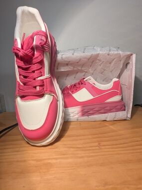 Wanted Pink and White Platform Sneakers